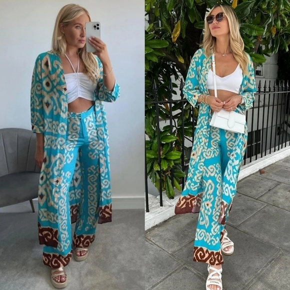 New Zara Flowy Full Length Print Blogger Favorite Pants NWT Medium - Picture 3 of 14